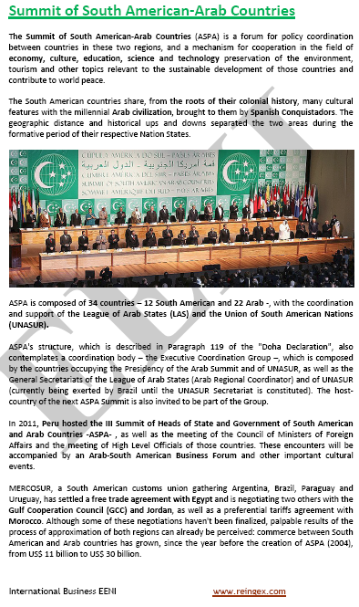 Summit of South American-Arab Countries (ASPA) Role of the UNASUR and the League of Arab States