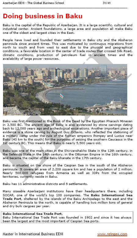 International Trade and Business in Azerbaijan Baku