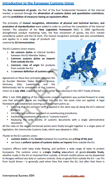 European Customs Union (EU, Master, Course)