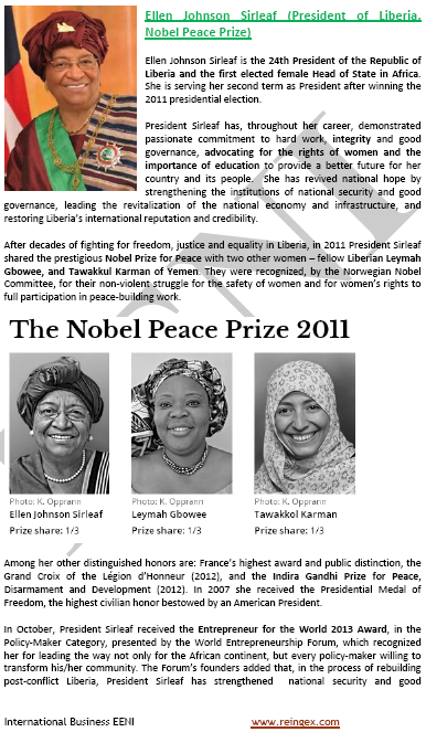 Ellen Johnson-Sirleaf, Liberian Nobel Peace Prize, Methodist (Liberia, Master)