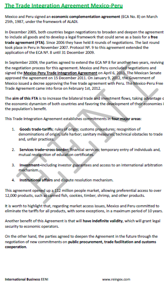 Mexico-Peru Free Trade Agreement (FTA)