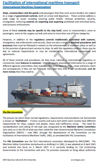 International Maritime Organisation (IMO) FAL Convention, SOLAS, Transport of goods by Sea
