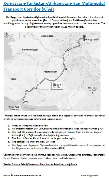 Kyrgyzstan-Tajikistan-Afghanistan-Iran Transport Corridor Course