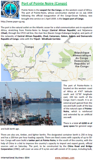 Port of Pointe Noire (Republic of the Congo). Gateway to the Congo Basin: The Central African Republic, Chad, Cameroon, Gabon, Angola, and the Democratic Republic of the Congo. Maritime Transport Course