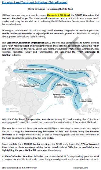 New Silk Road (China-Europe) Eurasian Land Transport Initiative