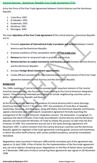 Central America (Guatemala, Honduras, Costa Rica, Panama, El Salvador, Nicaragua)-Dominican Free Trade Agreement (FTA)