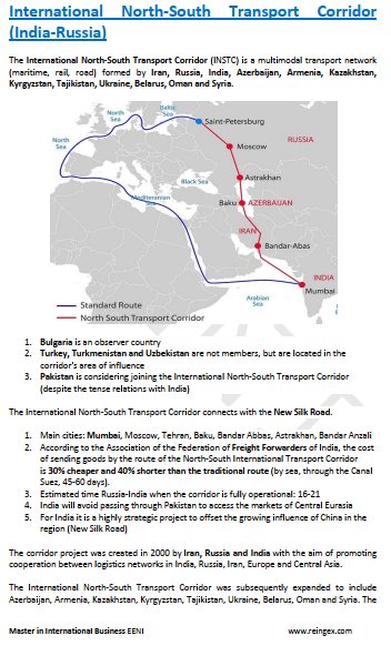 International North-South Transport Corridor (India-Russia) Iran, Azerbaijan, Armenia, Kazakhstan, Kyrgyzstan...