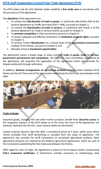 EFTA-Gulf Cooperation Council Free Trade Agreement (FTA)