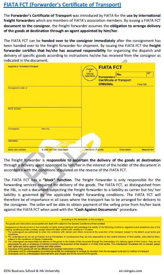 Forwarders Certificate of Transport (FIATA FCT)
