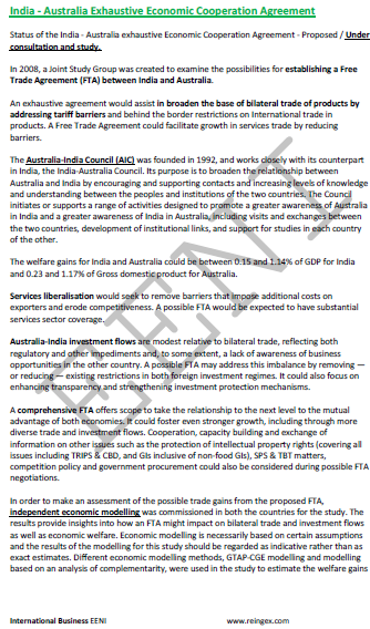 India-Australia Economic Cooperation Agreement (Online Bachelor)