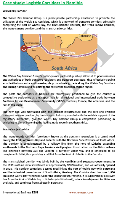 Transport and Logistics Corridors in Namibia.