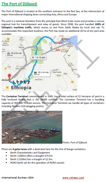 Port of Djibouti, Tadjourah, Goubet. Access to the Ethiopian Market