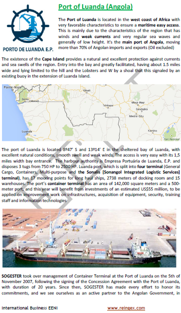 Port of Luanda (Angola). Access to Zambia and the DR Congo