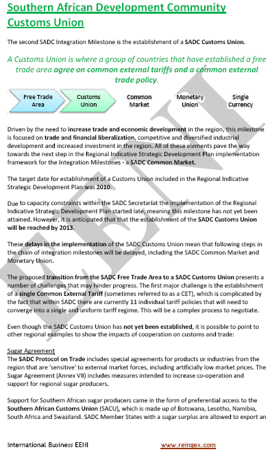Customs Union - Southern African Development Community (SADC)