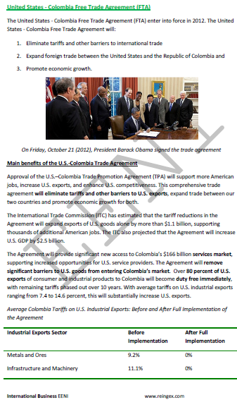 United States-Colombia Free Trade Agreement (FTA)